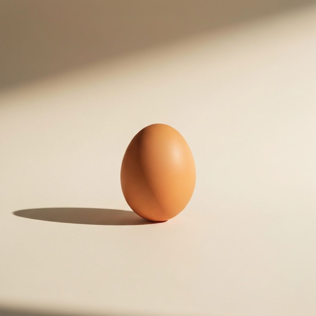 Single brown farm egg on a cream surface